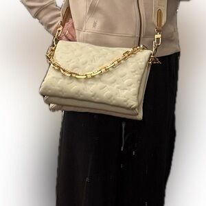 Louis Vuitton Coussin PM Cream Quilted Bag w Gold Chain and Detachable Strap